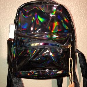Black holographic mini backpack